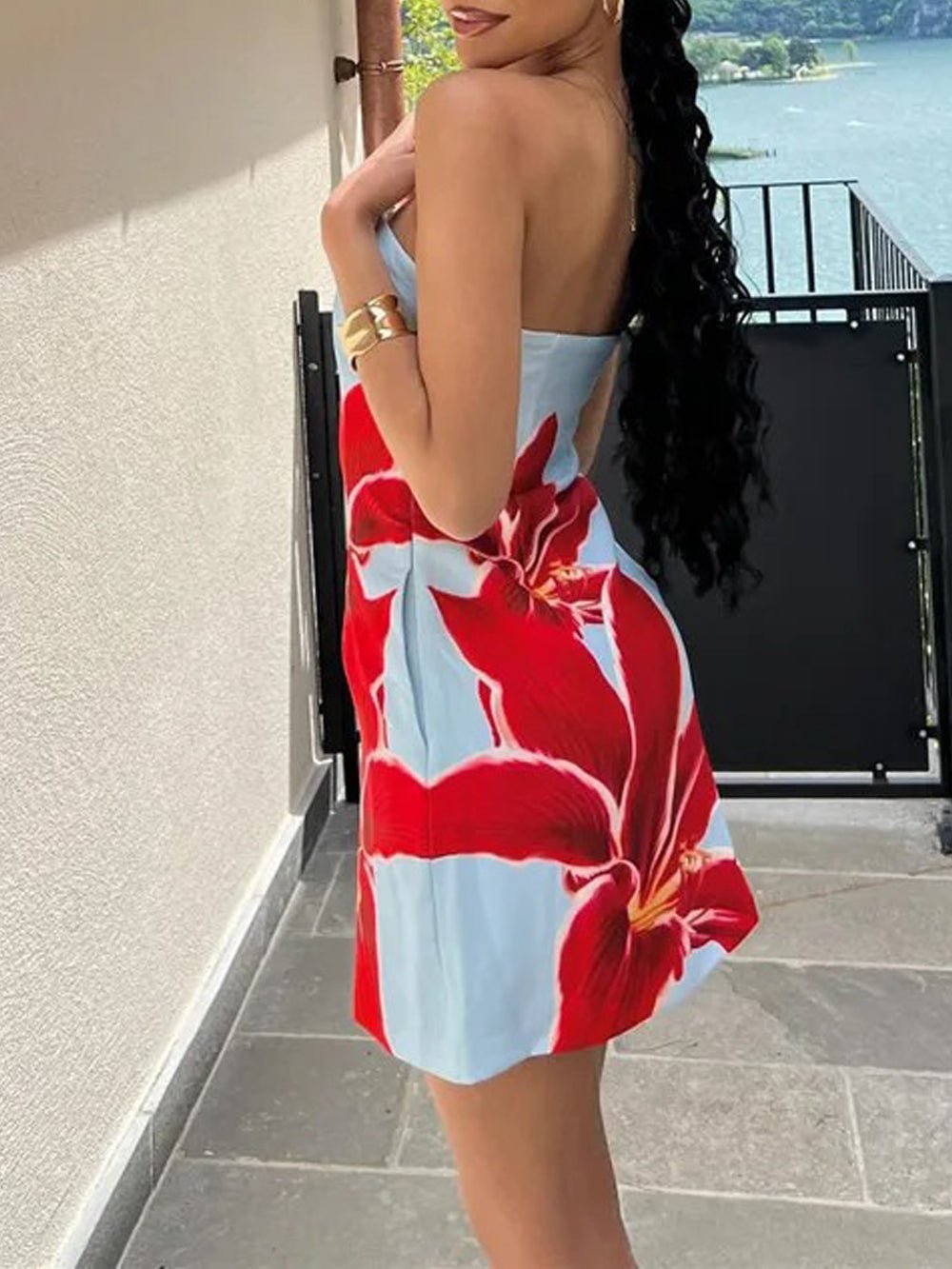 Off Julia Shoulder Backless Mini Dress