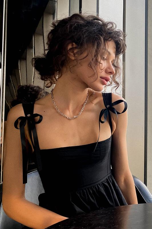 Timeless Renata Mini Dress with Bow and Shoulder Straps Designer Edit