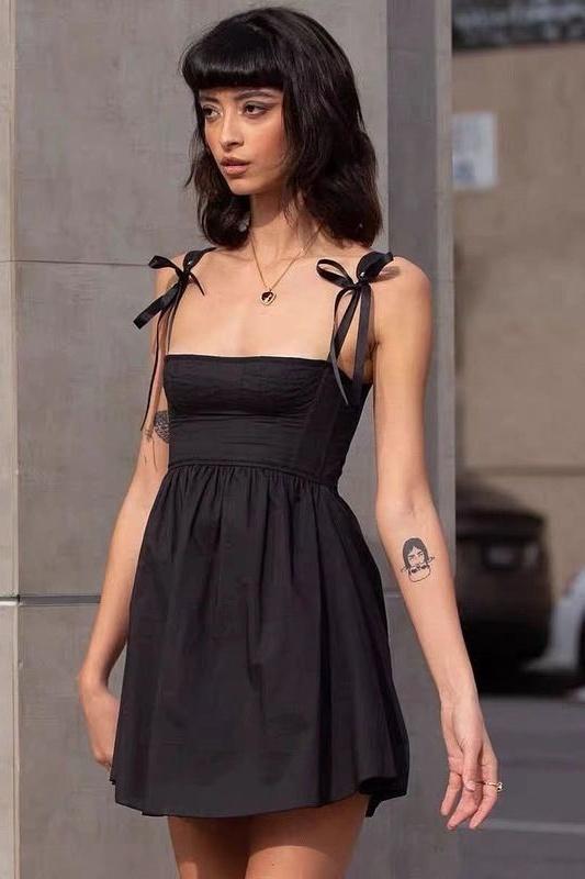 Timeless Renata Mini Dress with Bow and Shoulder Straps Designer Edit