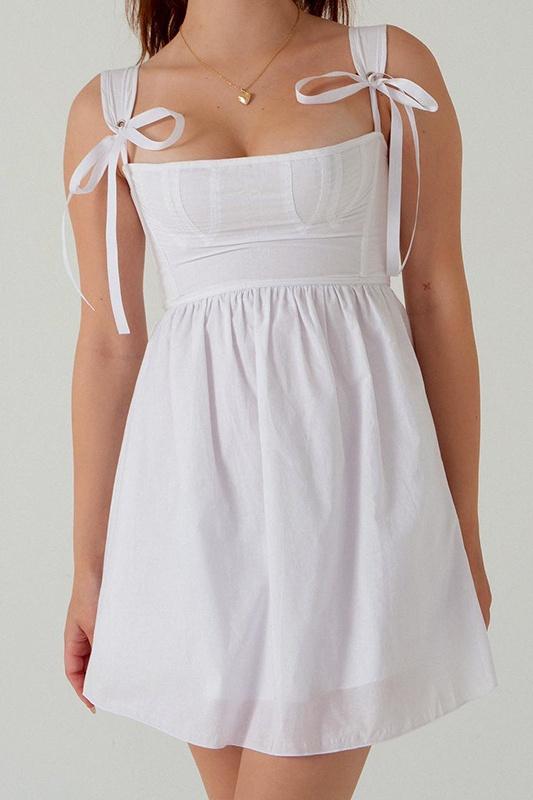 Timeless Renata Mini Dress with Bow and Shoulder Straps Designer Edit