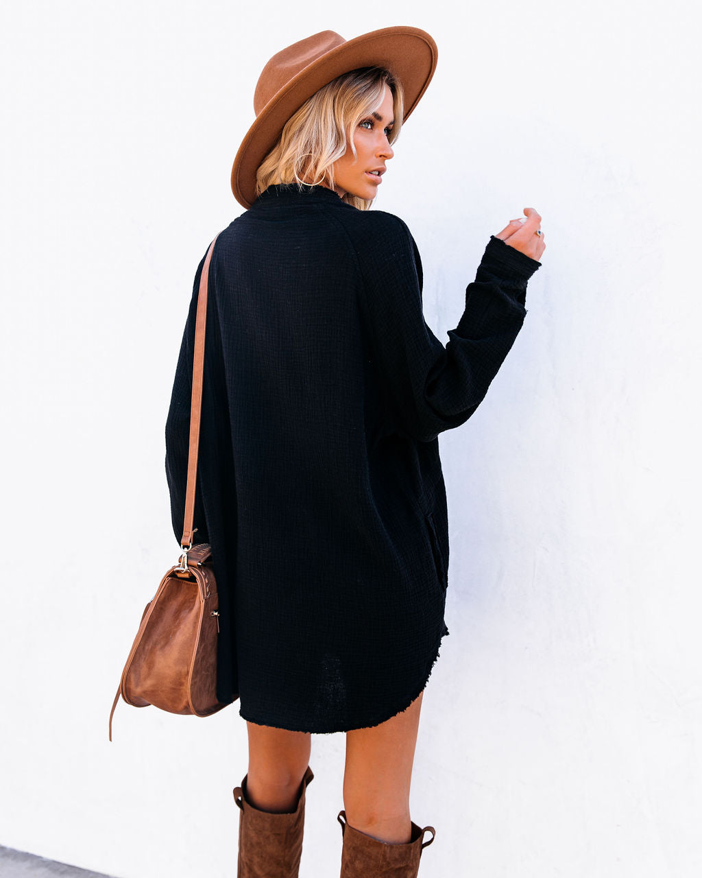 Cotton Kennedy Pocketed Button Down Tunic Black FINAL