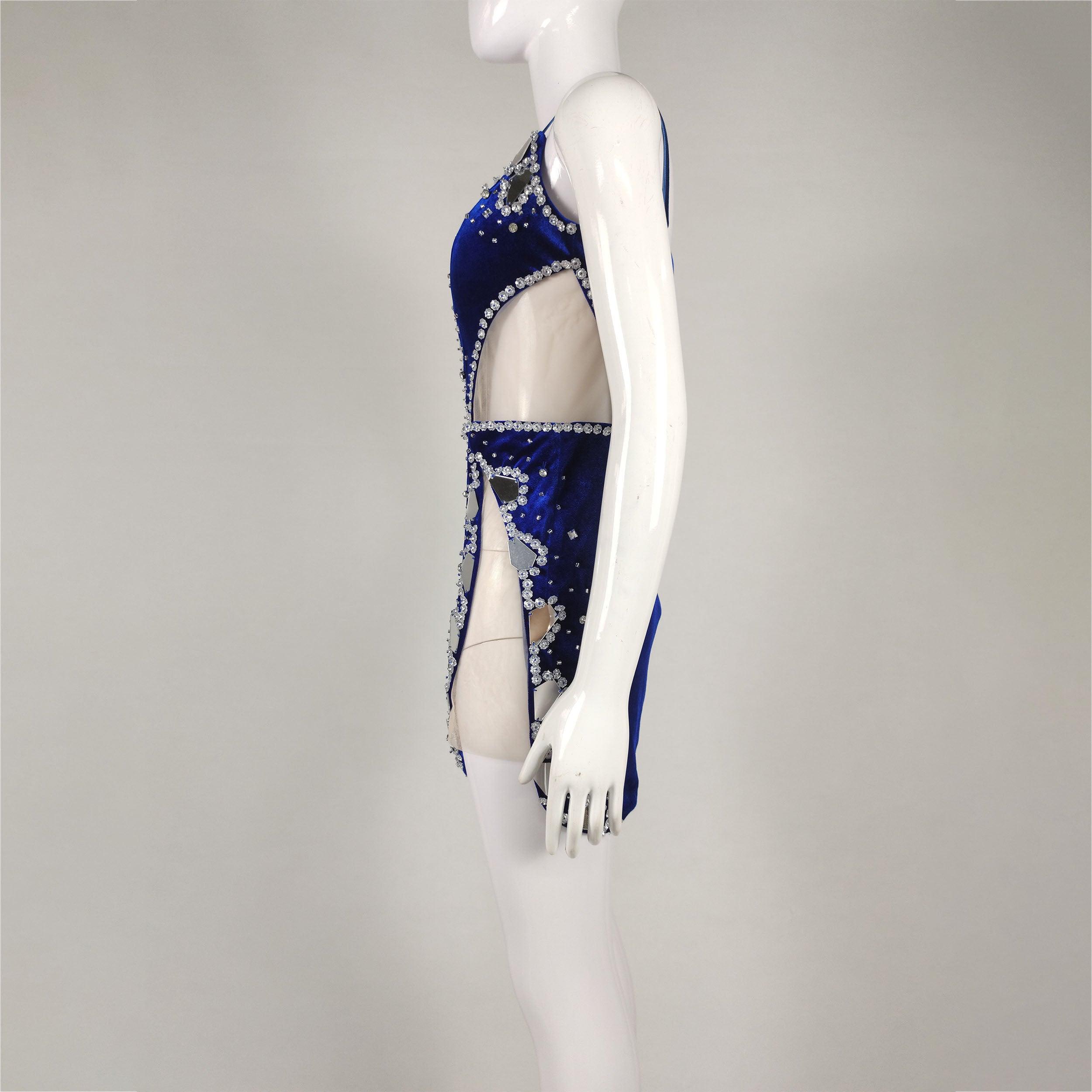 Strappy Kitty Velvet Sweetheart Crystal Trim Mesh Mini Dress