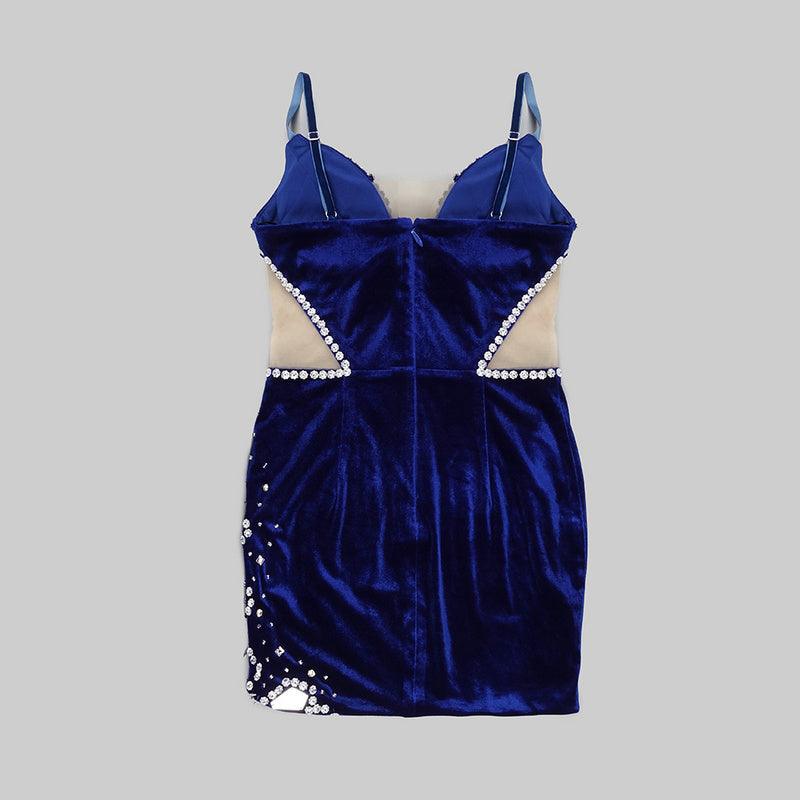 Strappy Kitty Velvet Sweetheart Crystal Trim Mesh Mini Dress