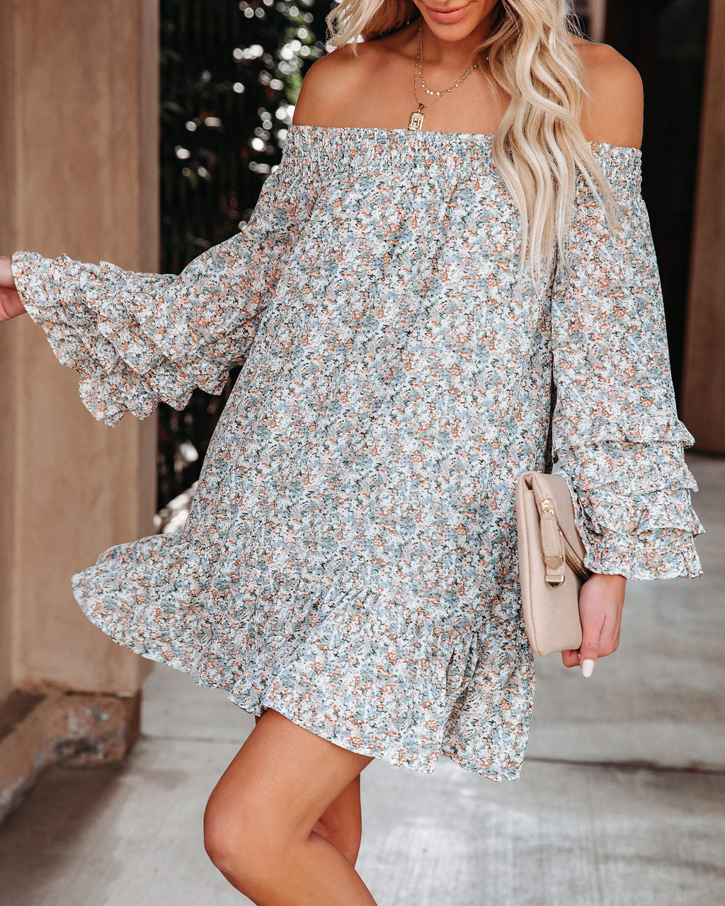 Laza Flower Pocketed Off The Shoulder Dress