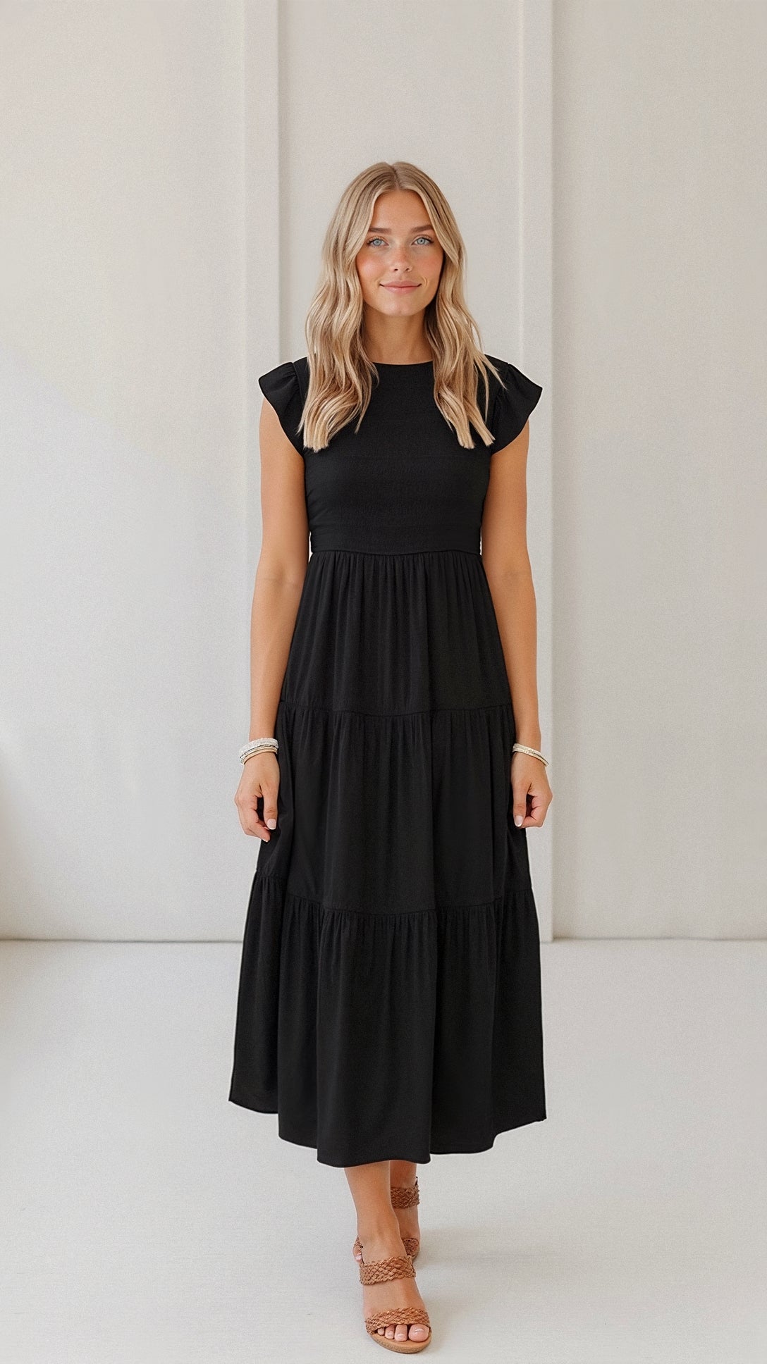 Chic Pilar Smocked Summer Midi Dress Pleated Designer Edit