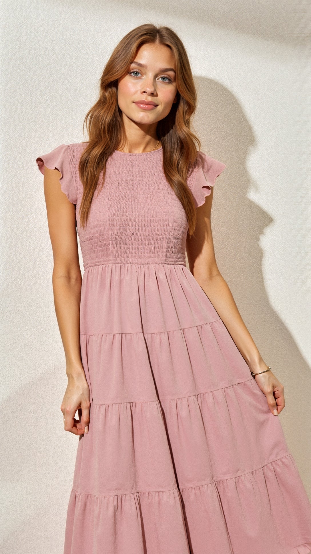 Chic Pilar Smocked Summer Midi Dress Pleated Designer Edit