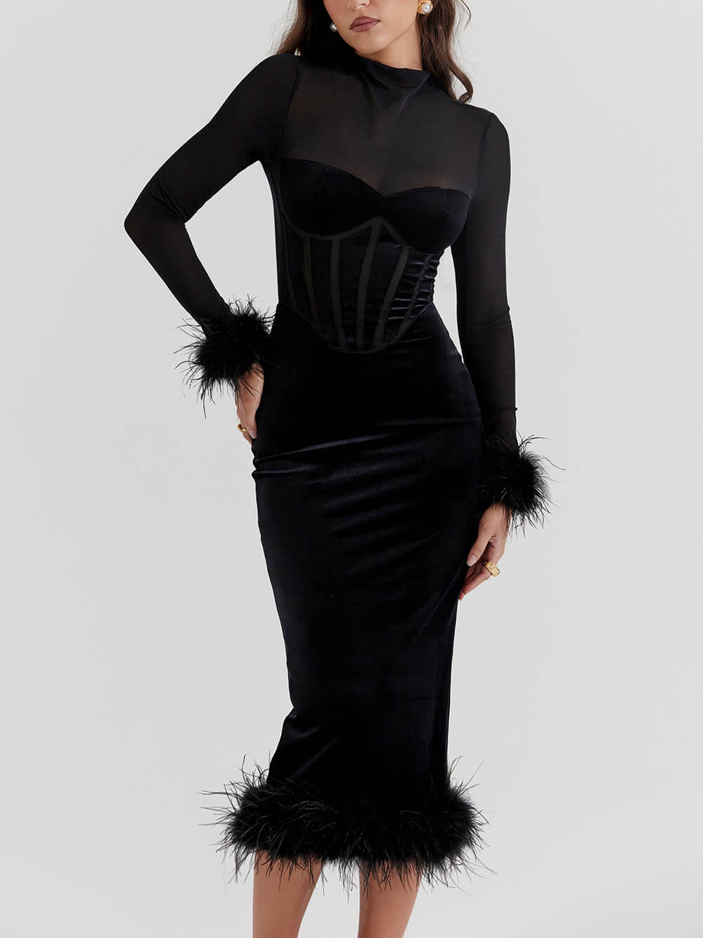 in Elegance Velvet Black Velvet Midi Dress