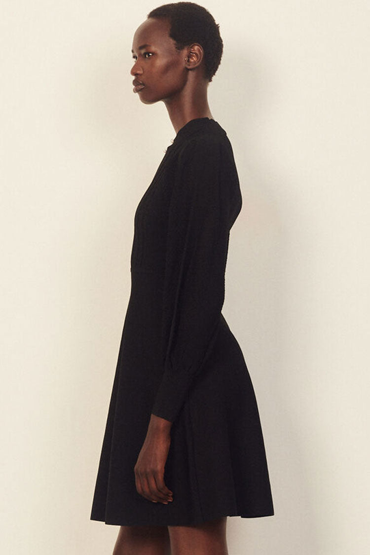 Sleeve Long Cashmere Sweater French Skater Mini Dress - Black