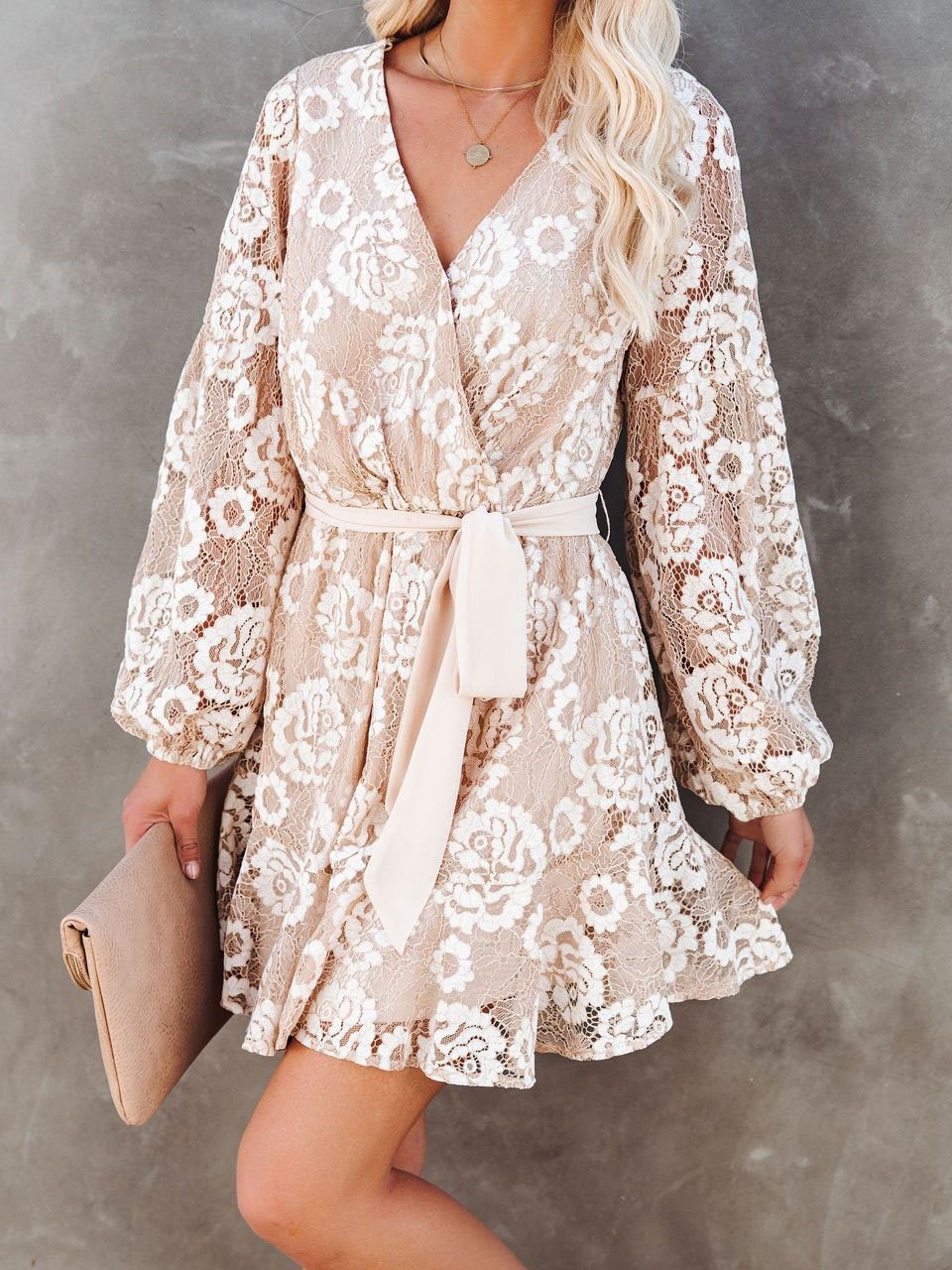 Sleeve Long Lace Printed Bohemian Ruffle Dress