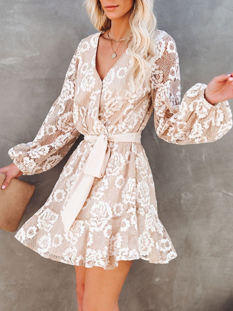 Sleeve Long Lace Printed Bohemian Ruffle Dress