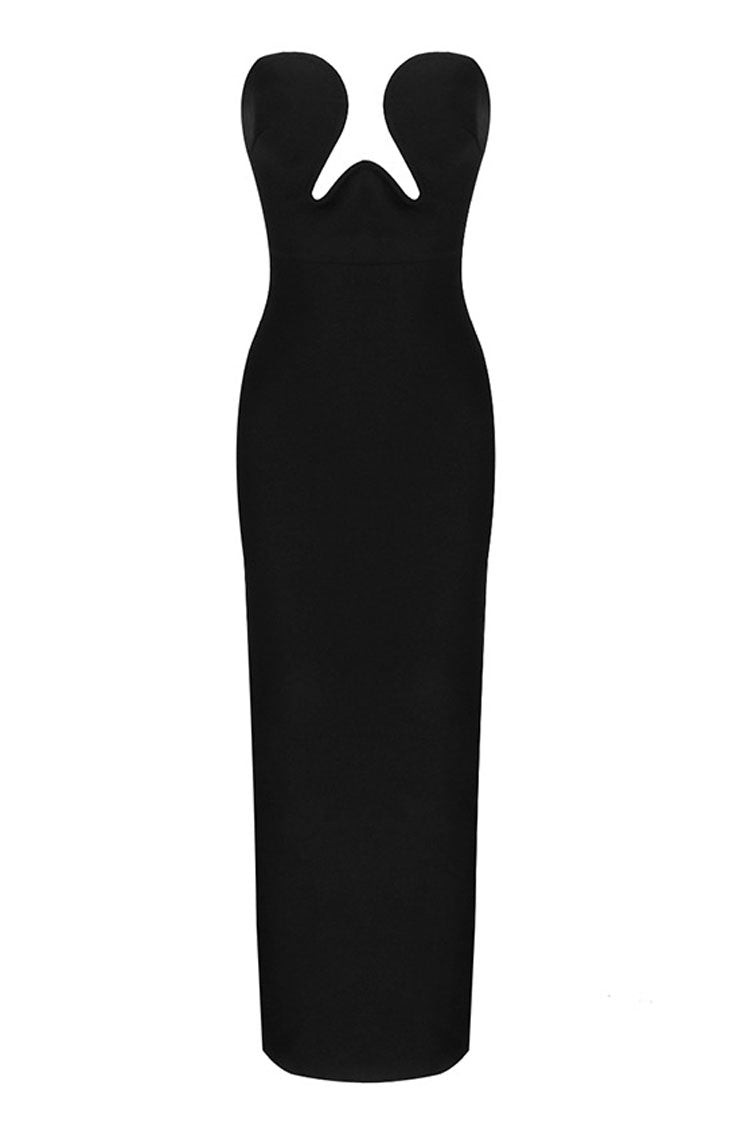 Deluxe Push Up Strapless High Slit Bandage Maxi Formal Dress - Black