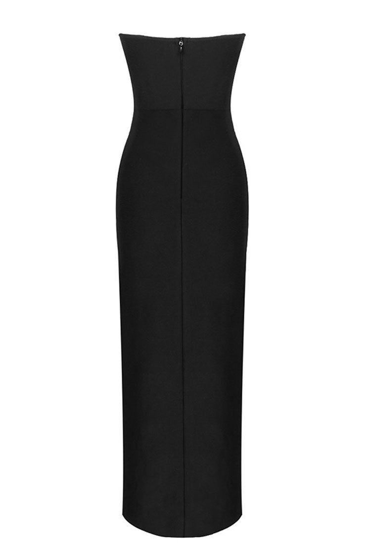 Deluxe Push Up Strapless High Slit Bandage Maxi Formal Dress - Black