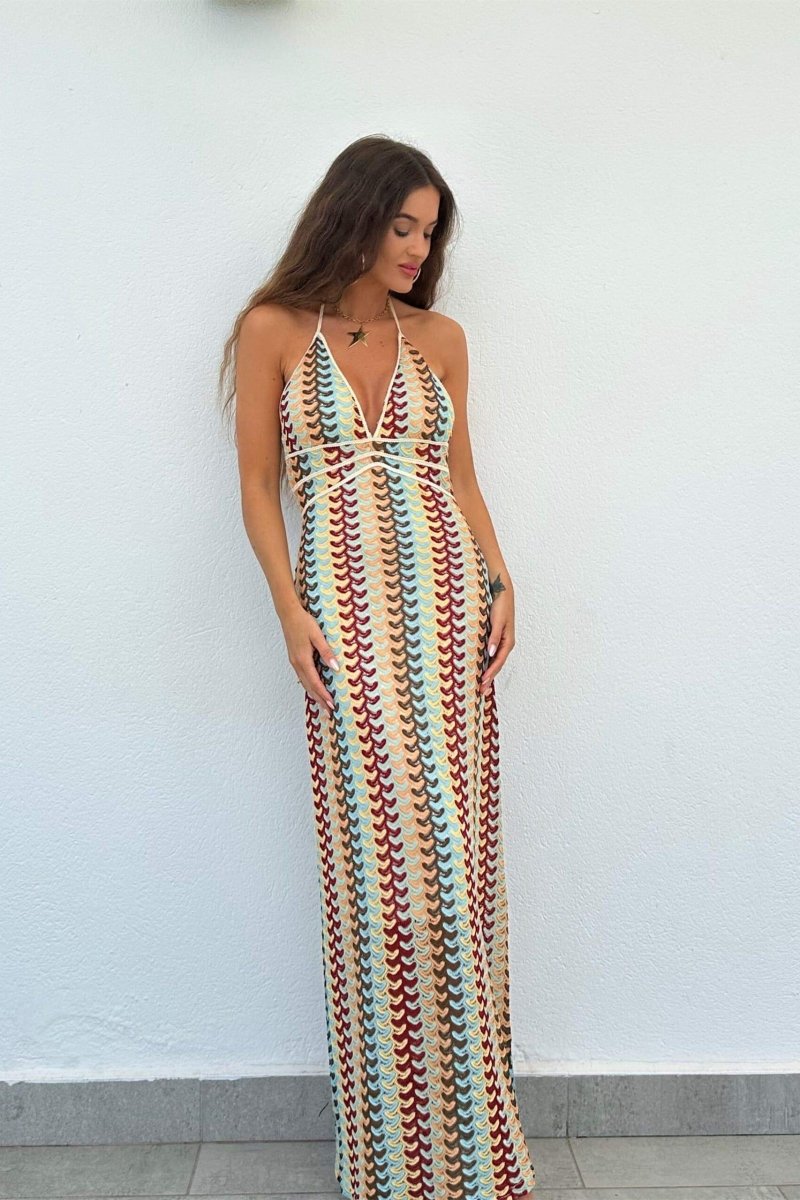 Hilda Statement Halterneck Maxi Dress Made of Crochet Fabric Signature Edit