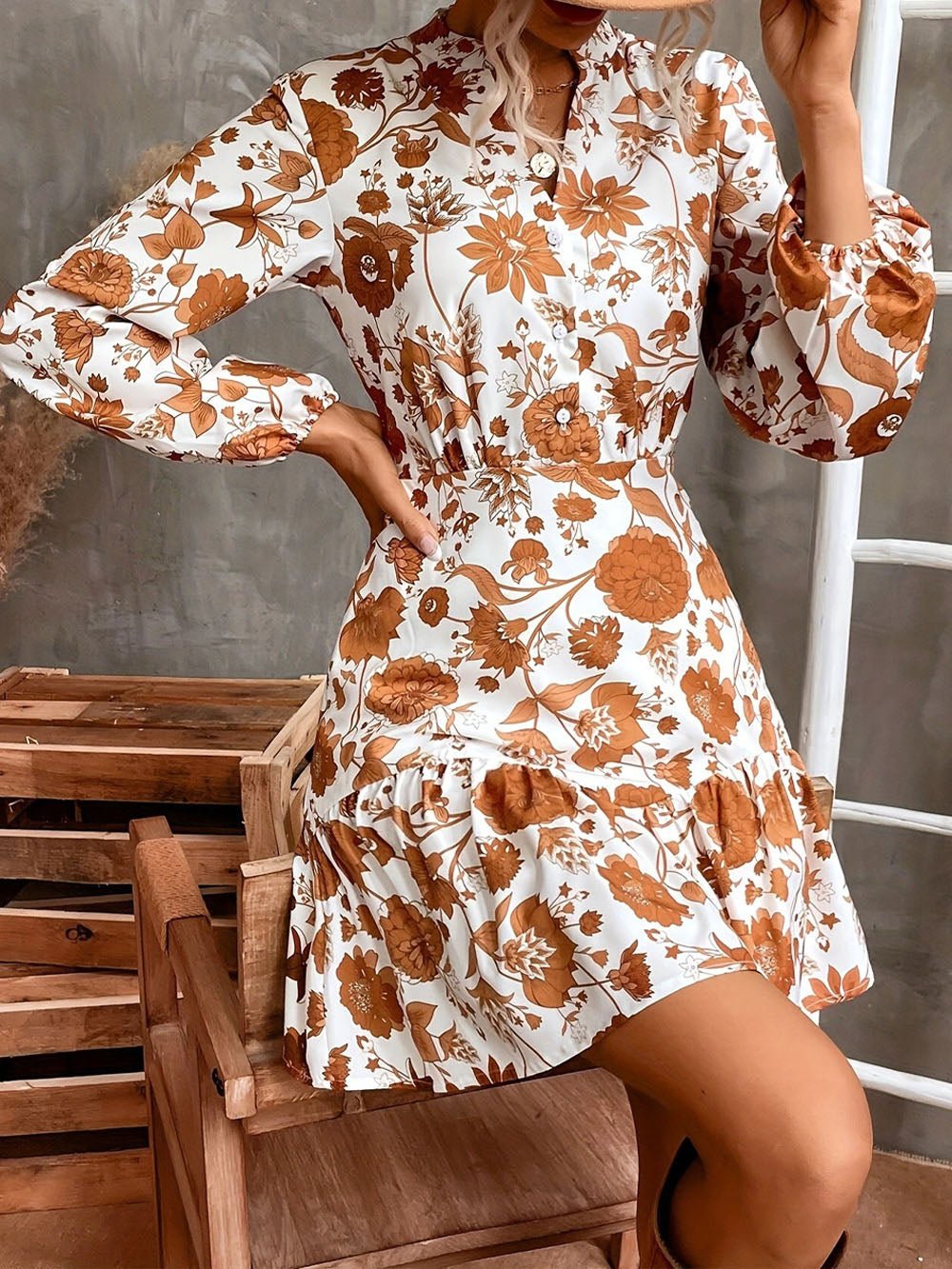 Margaret Ruffle Hem Flower Mini Dress