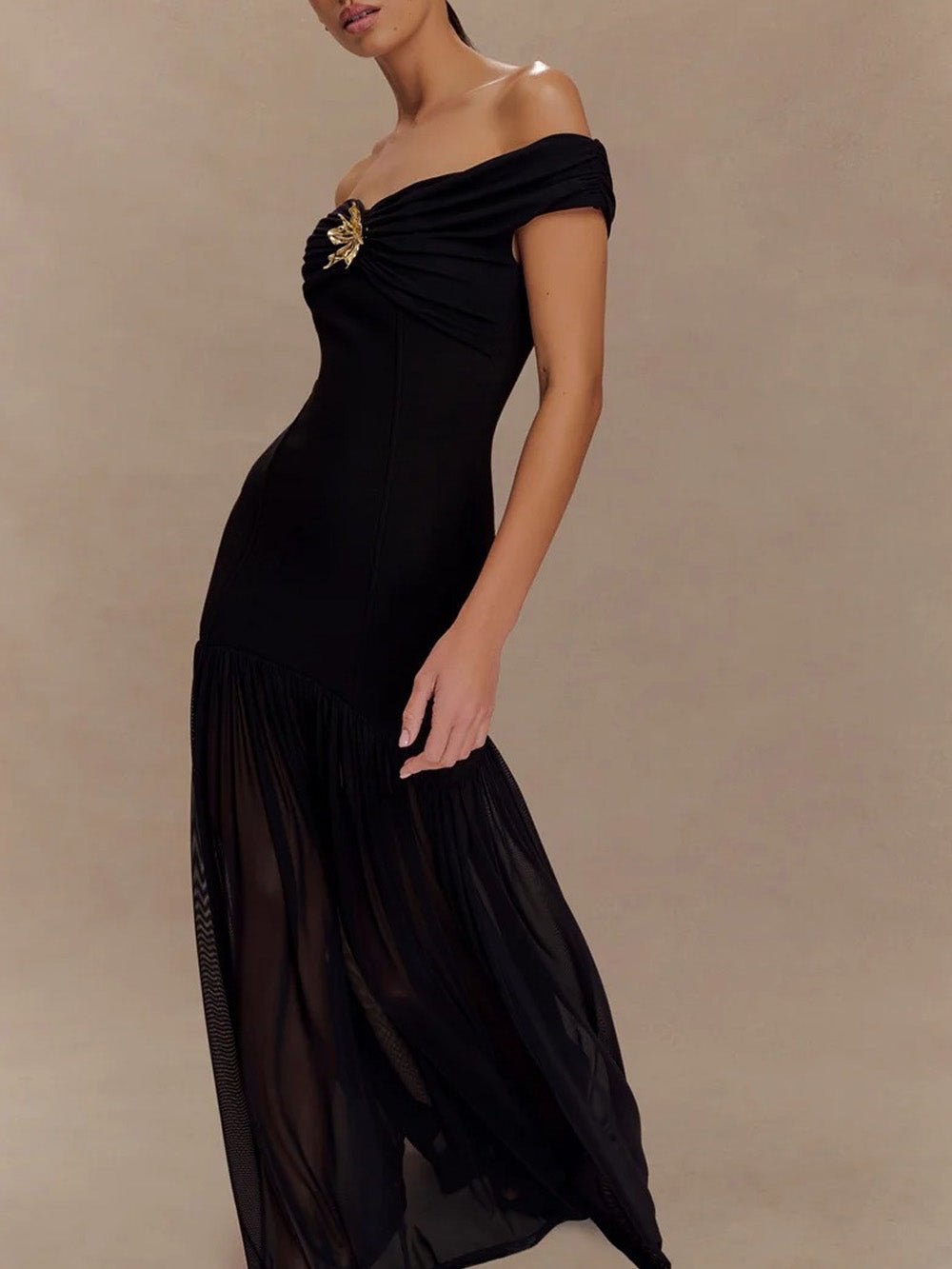 Marielle Off-Shoulder Pleated Maxi Dress