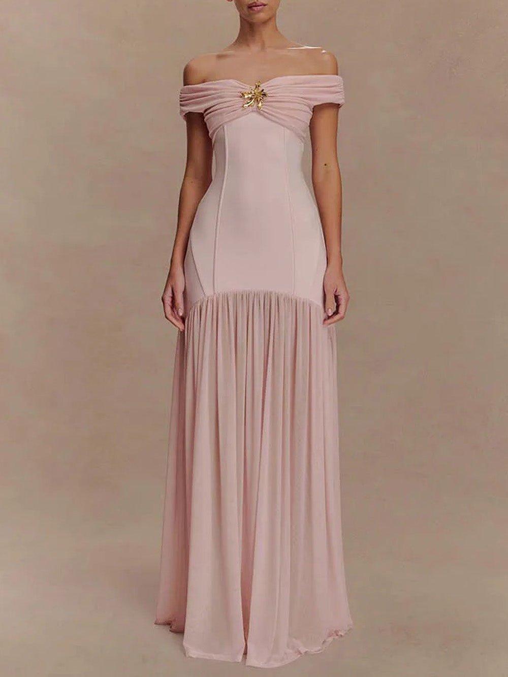 Marielle Off-Shoulder Pleated Maxi Dress