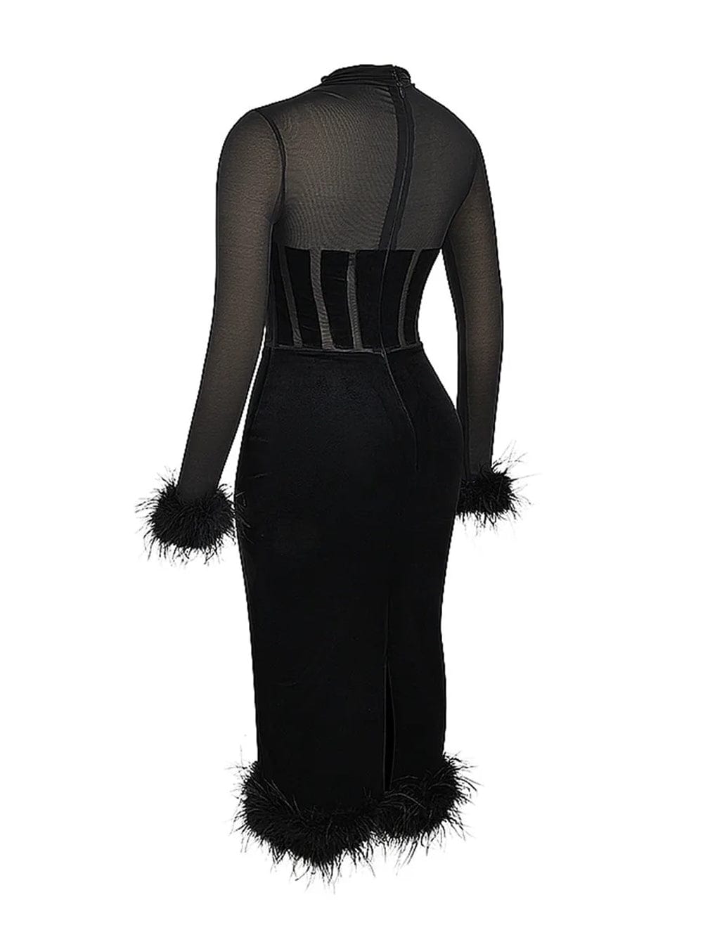 Backless Mary Bodycon Feather Midi Dress