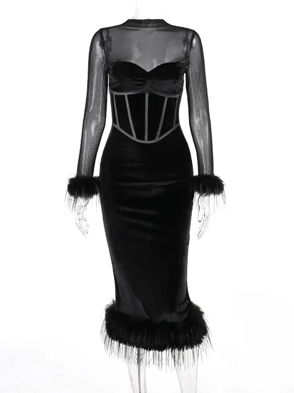 Backless Mary Bodycon Feather Midi Dress
