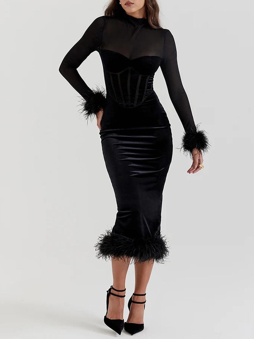 Backless Mary Bodycon Feather Midi Dress