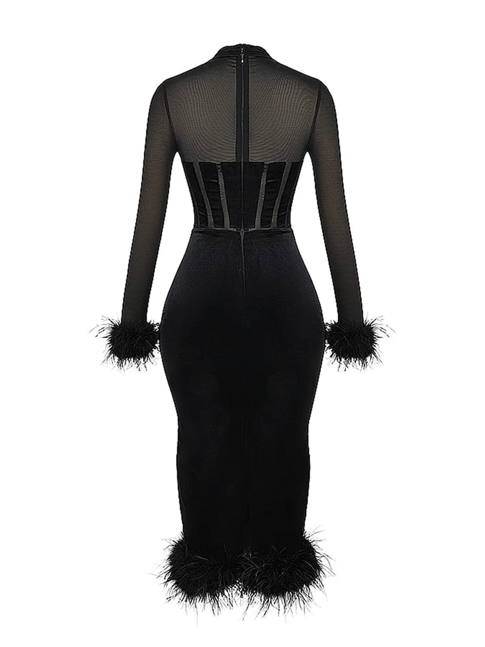 Backless Mary Bodycon Feather Midi Dress