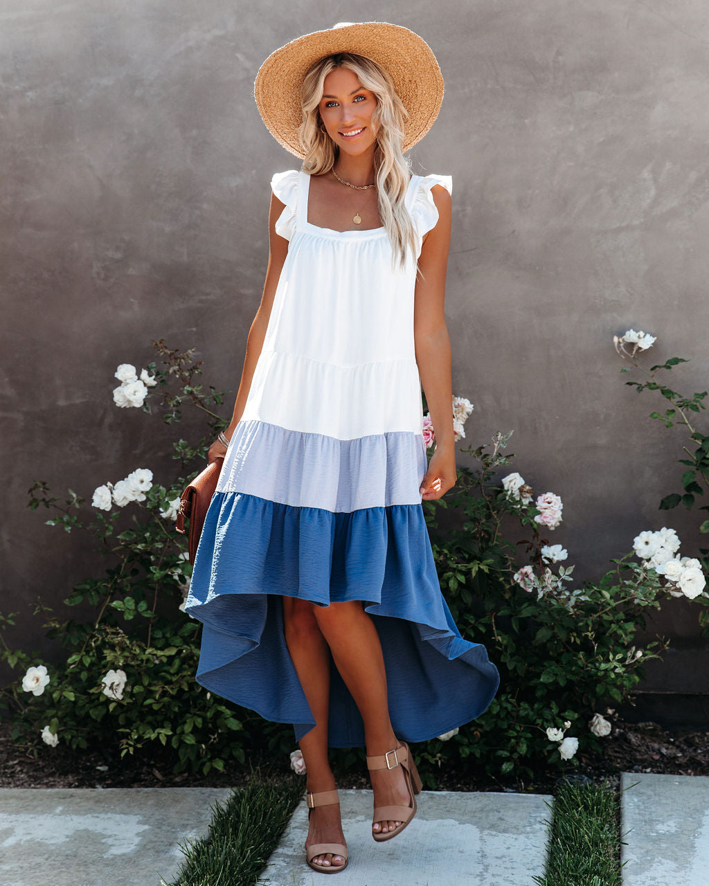 Of Melody Summer Pocketed High Low Tiered Midi Dress
