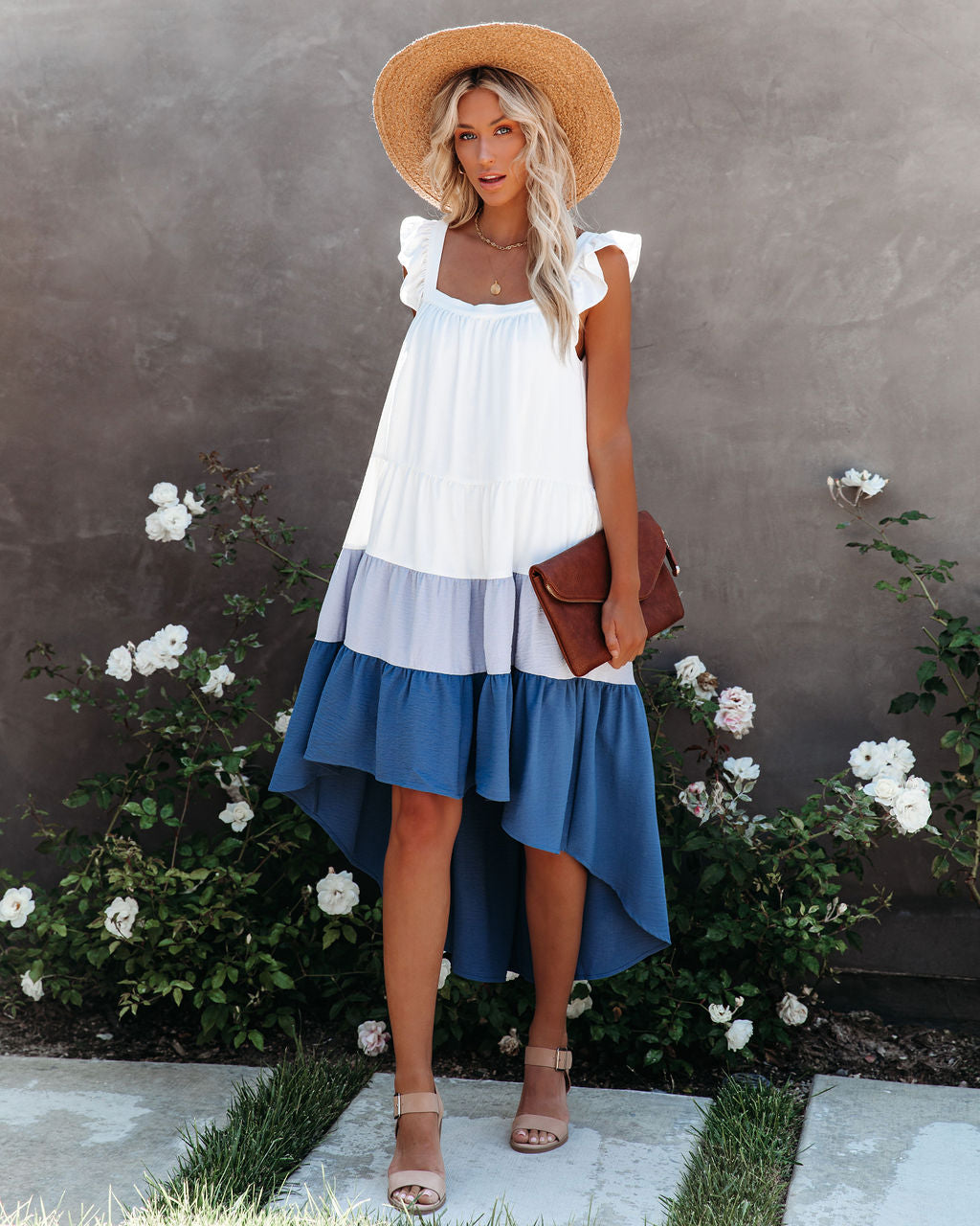 Of Melody Summer Pocketed High Low Tiered Midi Dress