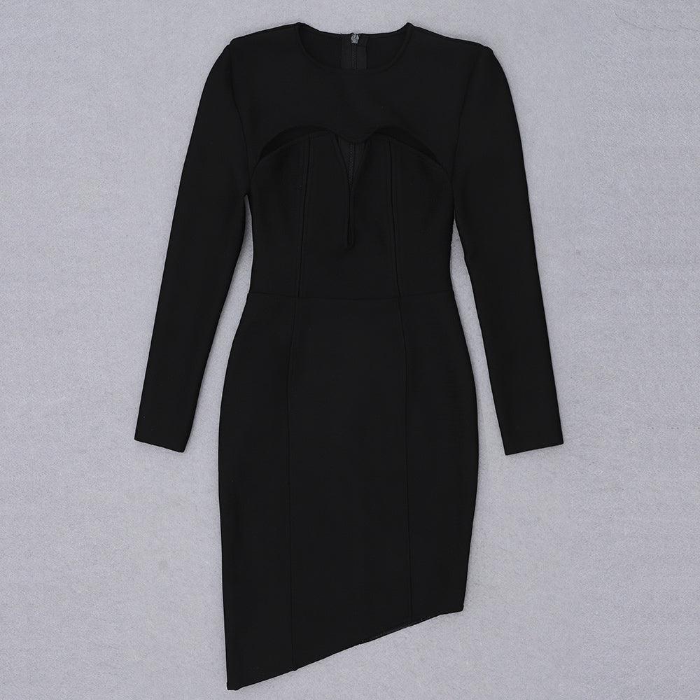 Hollow Mesh Out Deep Notched Dress