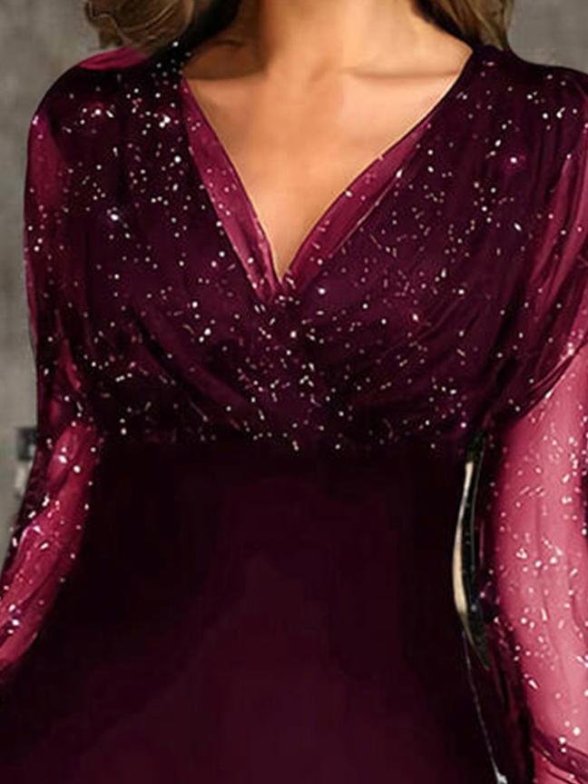 Stitching Mesh Tight fit Irregular V Neck Dress Women