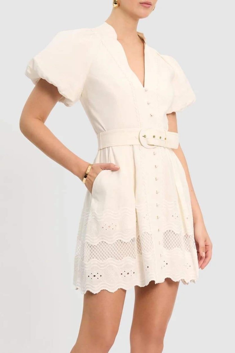 Timeless Laura Mini Dress with Embroidered V Neck Premium Wardrobe Essential