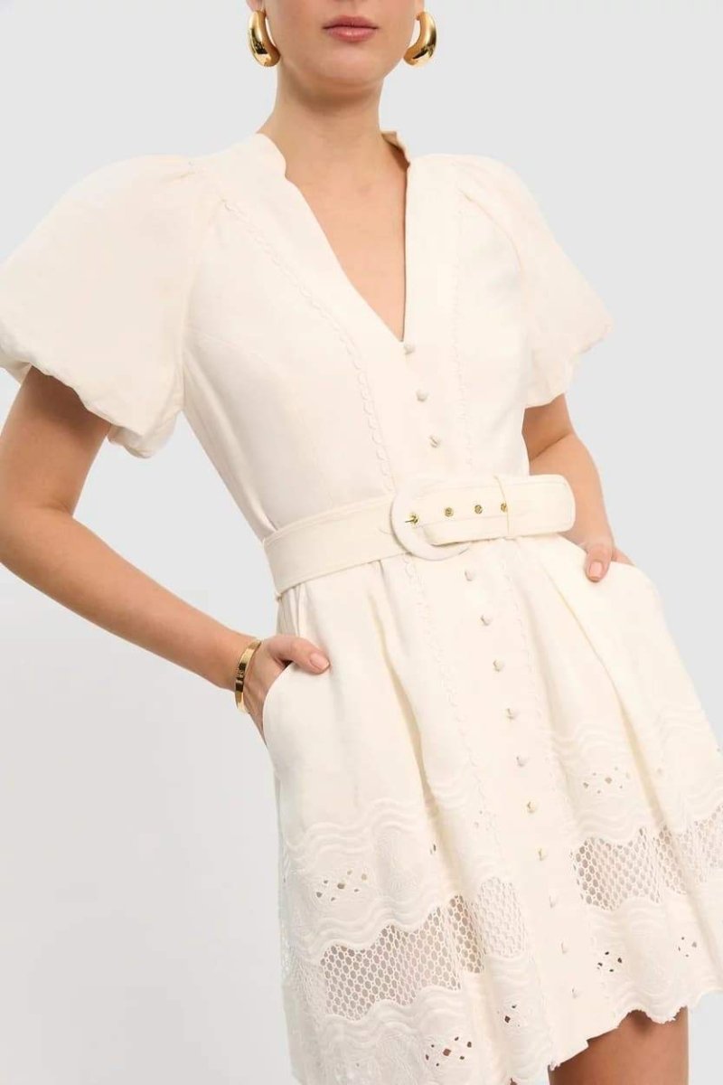 Timeless Laura Mini Dress with Embroidered V Neck Premium Wardrobe Essential