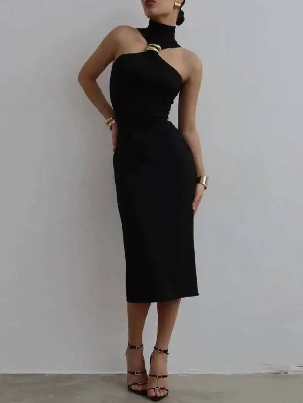 Asymmetric Nadia Halter Midi Dress