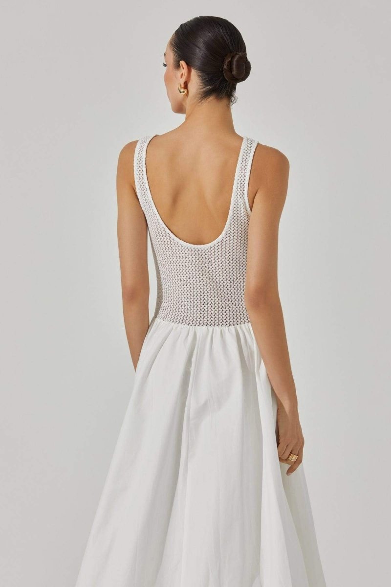 Leila Timeless Bare-Arm Midi Dress in Contrast Color Boutique Collection