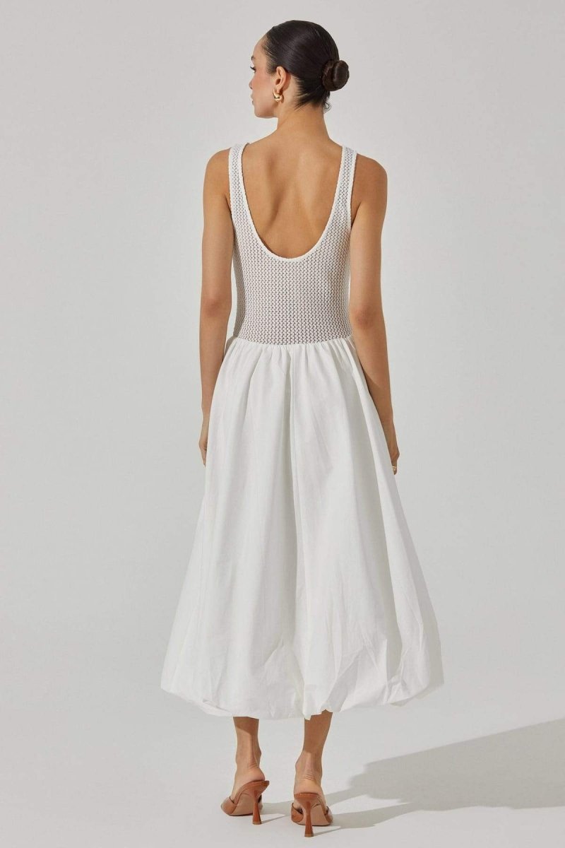 Leila Timeless Bare-Arm Midi Dress in Contrast Color Boutique Collection