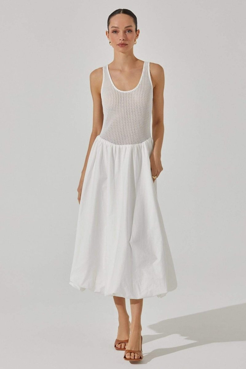 Leila Timeless Bare-Arm Midi Dress in Contrast Color Boutique Collection
