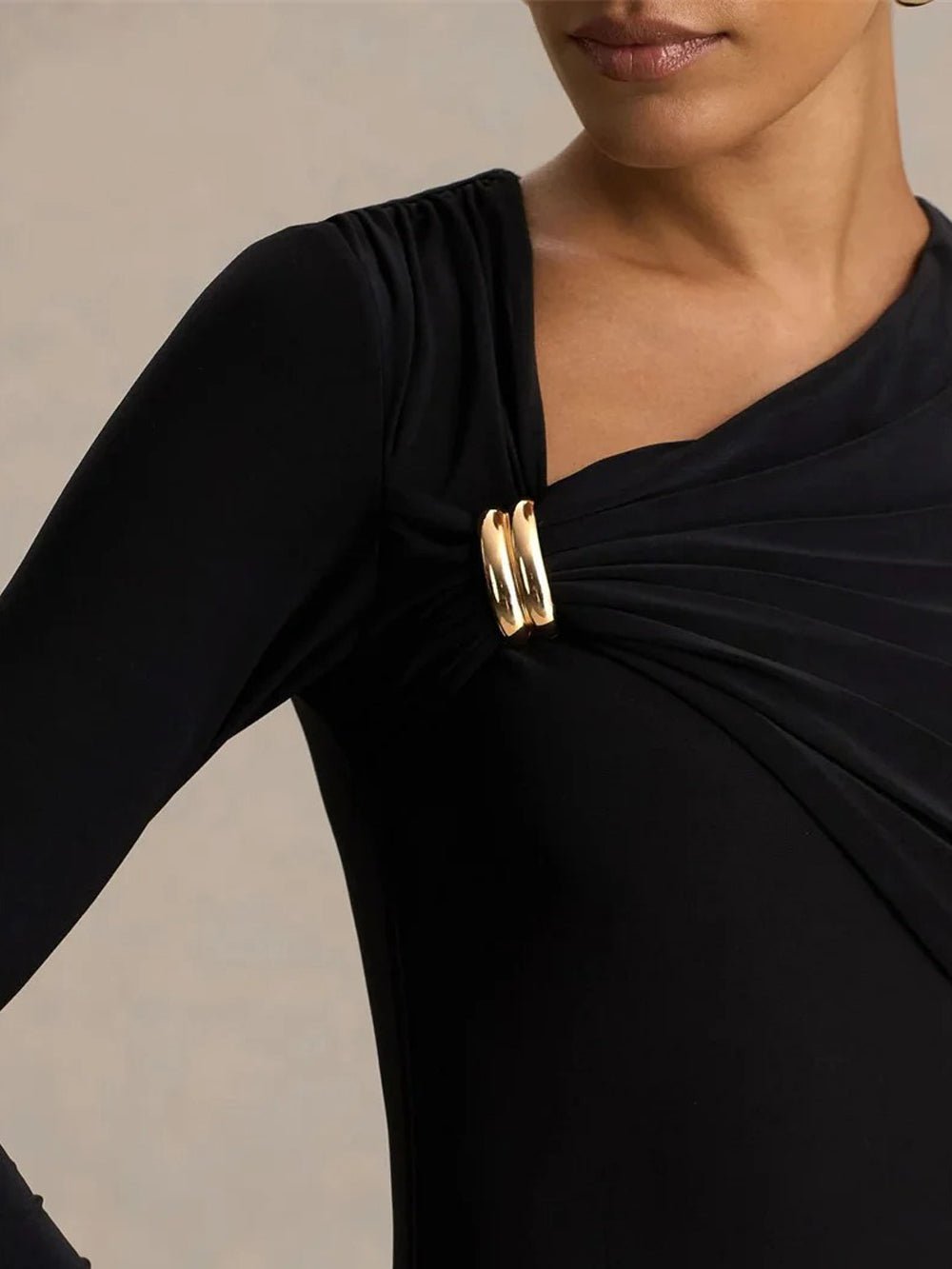 Asymmetric Olivia Ruched Midi Dress