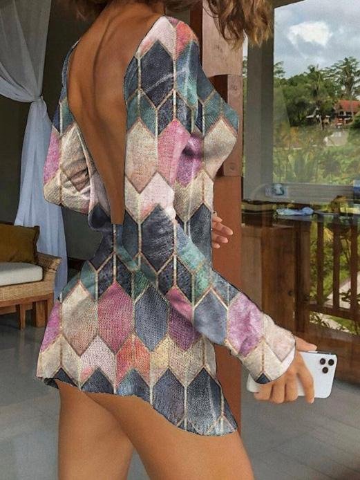 Back Open Long Sleeve Mini Dress