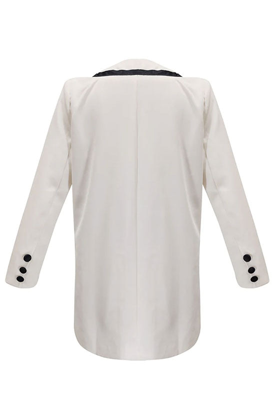 Contrast Oversized Label Long Sleeve Double Breasted Blazer Mini Dress - White