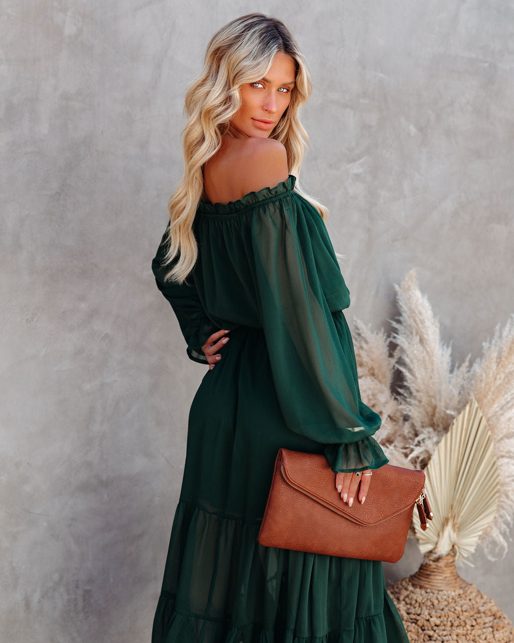 Off Peacekeeper The Shoulder Midi Dress Hunter Green