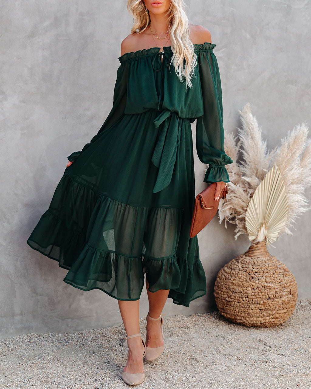 Off Peacekeeper The Shoulder Midi Dress Hunter Green