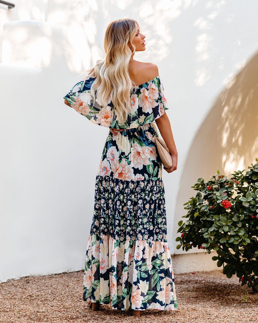 Petal Power Floral Off The Shoulder Maxi Dress Navy