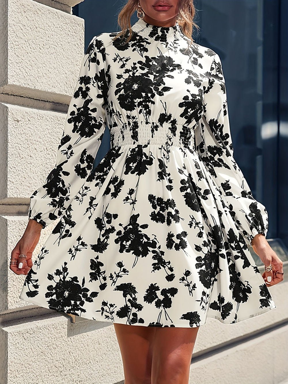 Peyton Flower Long Sleeve Mini Dress