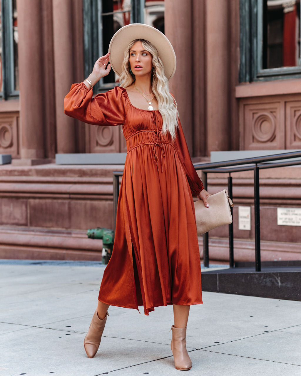 Satin Pines Pocketed Drawstring Midi Dress FINAL