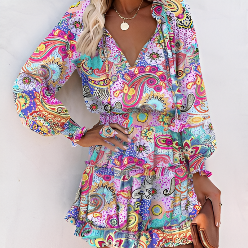 Hana Timeless Mini Dress Botanical Chiffon Chic Silhouette Collection