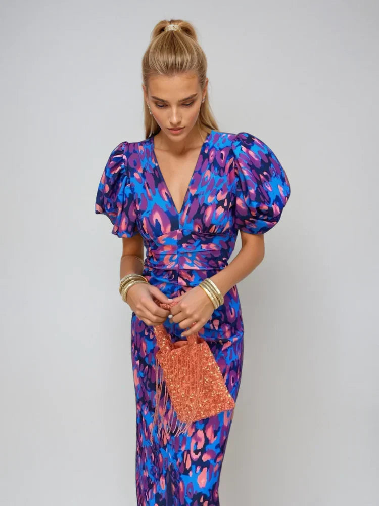 | Arielle Colourful Dress With Pleated Sleeves