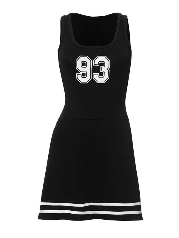 Retro Black Digital Print Square Neck Mini Dress