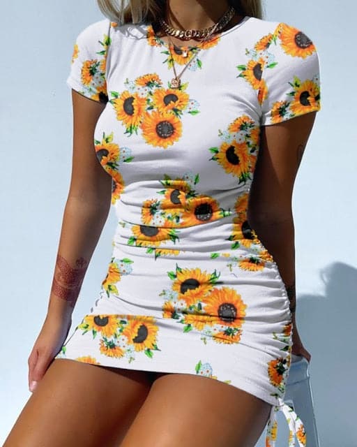 Summer Party Basic Dresses Ladies Short sleeve Womens Solid Bodycon Stretch Mini Dress O Neck Relaxed Slim Pencil Short