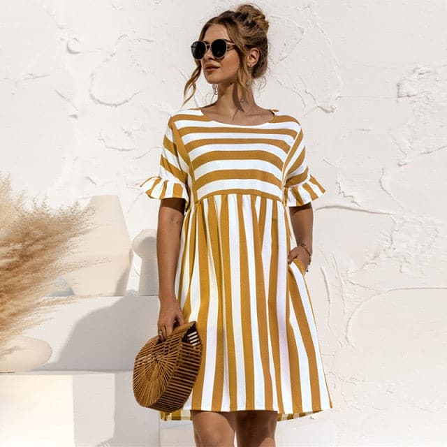 Women Summer Dress Lovely Loose Print Sleeves Dresses
