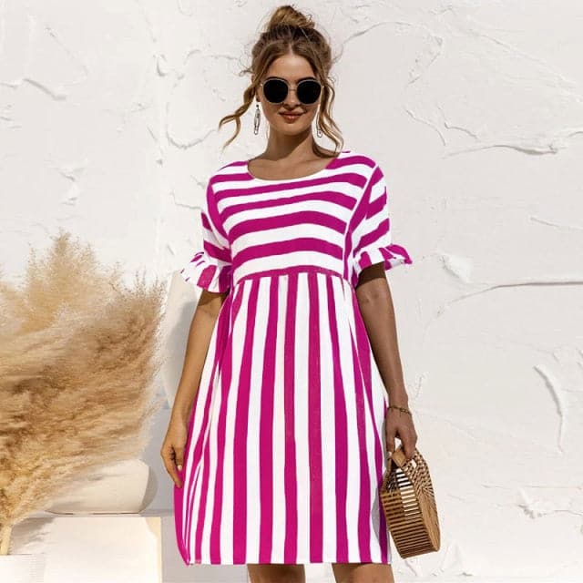 Women Summer Dress Lovely Loose Print Sleeves Dresses