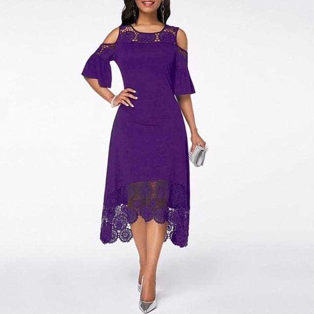 Women Dress Lace Hollow Backless Graceful Party Chic Retro Dress