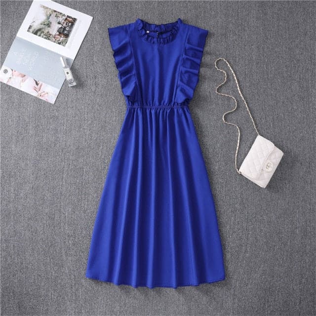 Graceful Heart Dot Sleeve Ruffles Medium Dress
